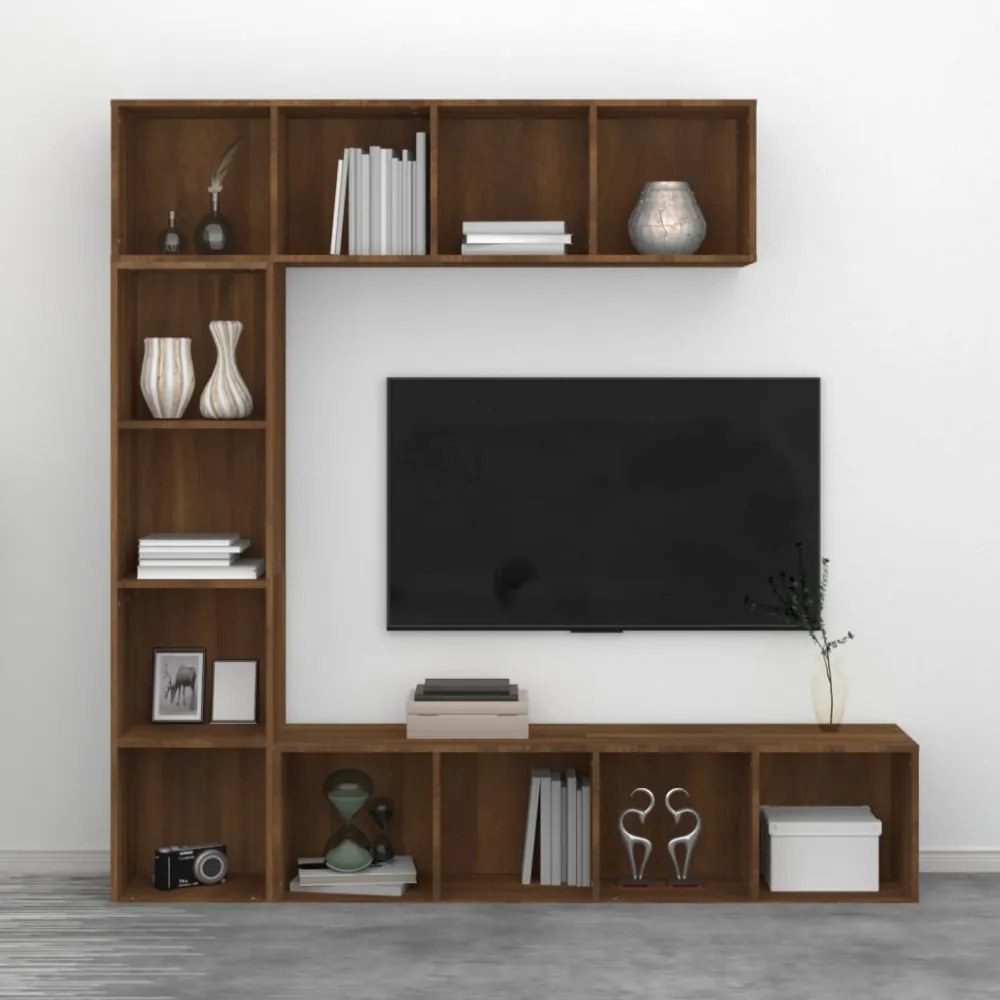 3 részes barna tölgy színű fa könyv/TV-szekrény 180x30x180 cm