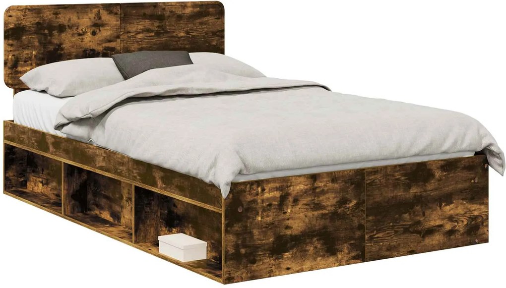 vidaXL Ágykeret fejtámlával Füstölt tölgy 135 x 190 cm Tömör fenyőfa
