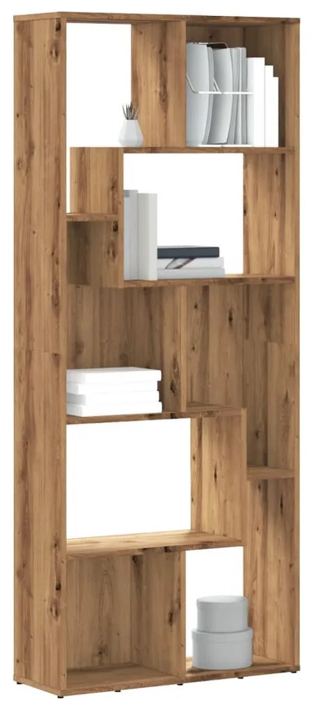 kézműves tölgy színű szerelt fa könyvespolc 67 x 24 x 161 cm