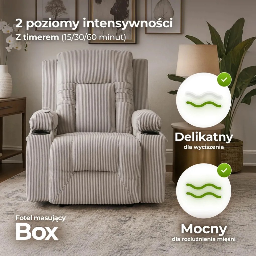 BOX szürke bordázott szövet dönthető masszázsfotel