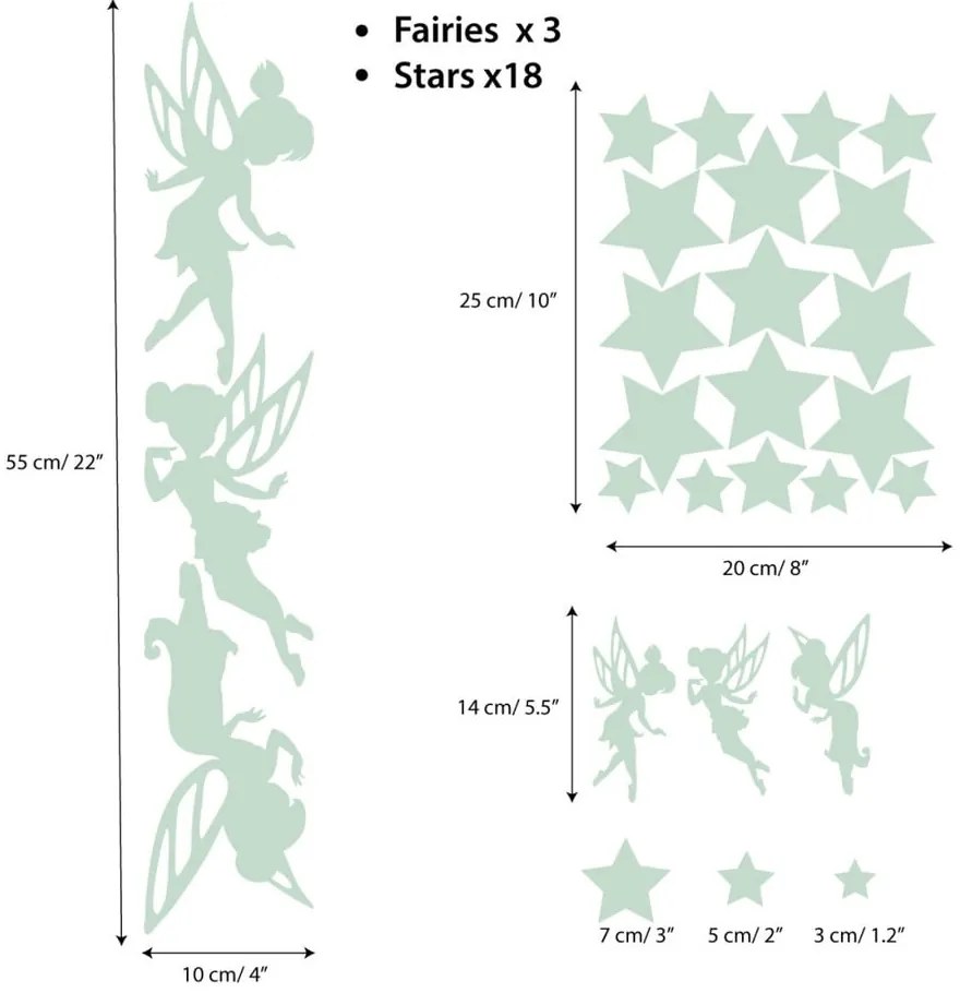 Fairies and Stars világító, gyerek falmatrica - Ambiance