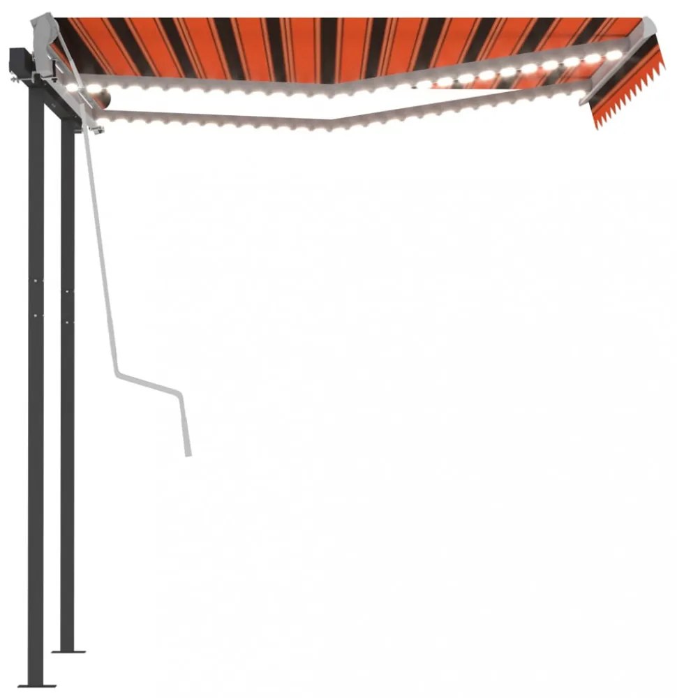 narancssárga-barna kézzel kihúzható LED-es napellenző 3,5x2,5 m