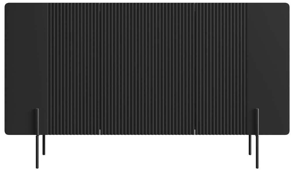 Malmi komód 150 cm háromajtós - fekete matt / fekete lábak