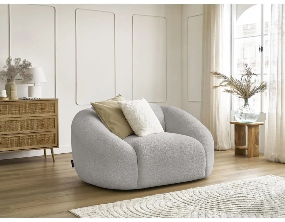 Világosszürke buklé fotel Tina – Bobochic Paris