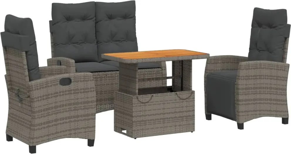 vidaXL 4 részes szürke polyrattan kerti étkezőszett párnával