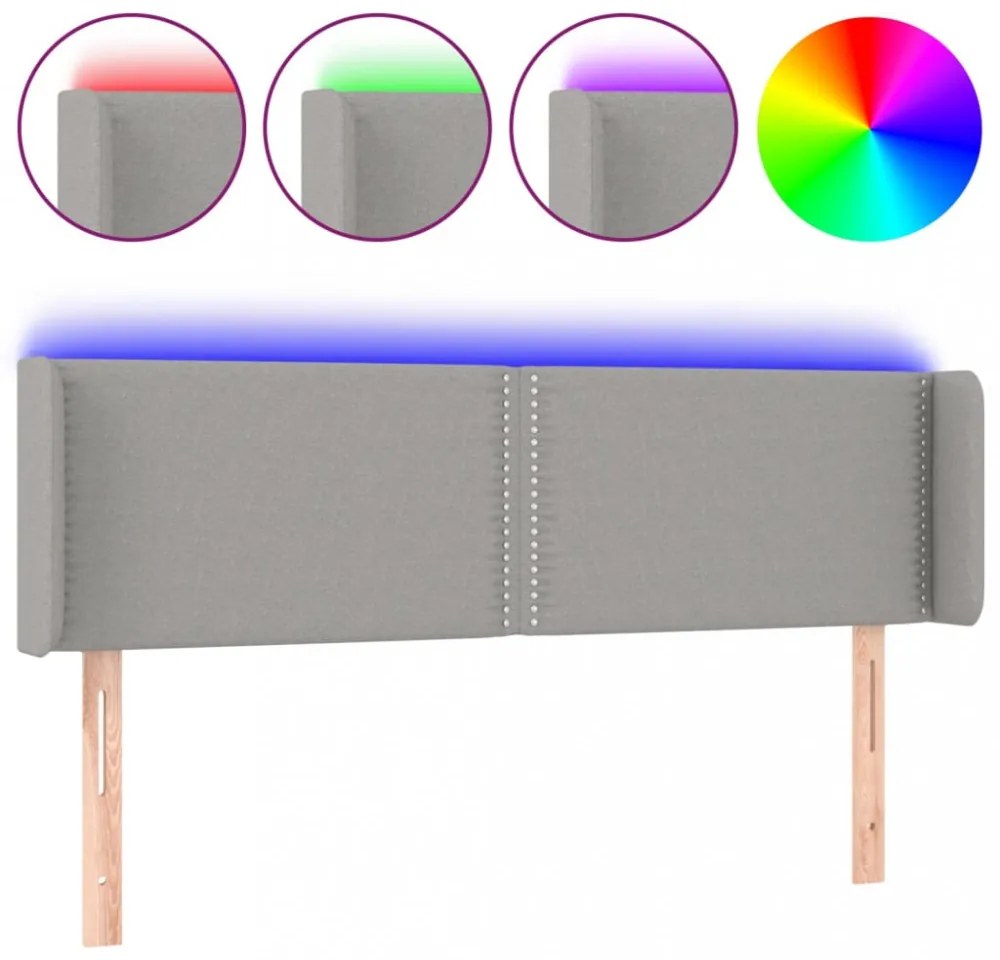 világosszürke szövet LED-es fejtámla 147 x 16 x 78/88 cm