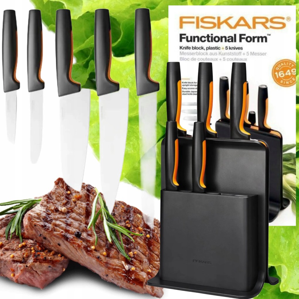 5 Db-os Késkészlet Fiskars Blokkban, Éles Konyhakés Szett Fekete