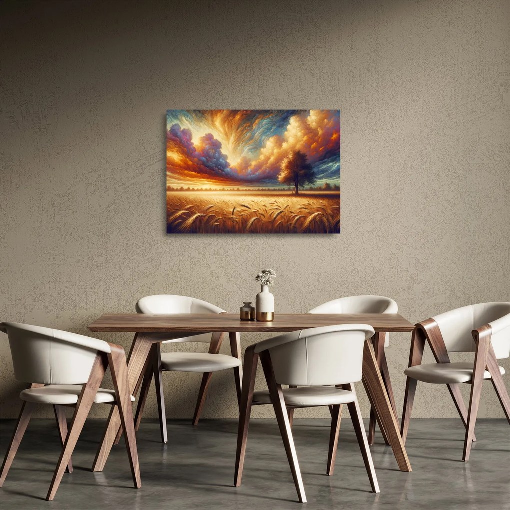 Üveg kép – Fa a mezőn (70x50 cm)