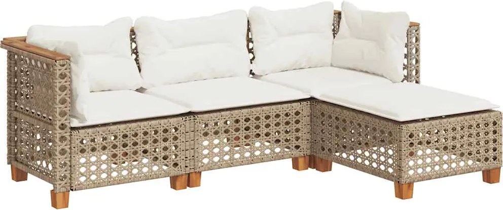 vidaXL 4 részes bézs polyrattan kerti ülőgarnitúra párnákkal