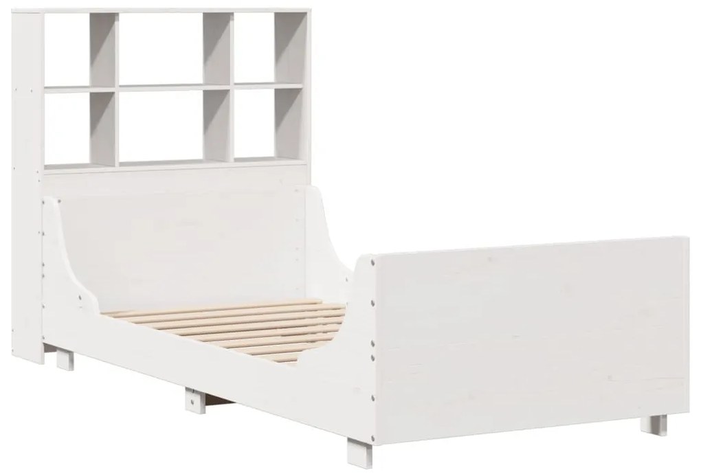 fehér tömör fa könyvespolcos ágy matrac nélkül 90 x 190 cm
