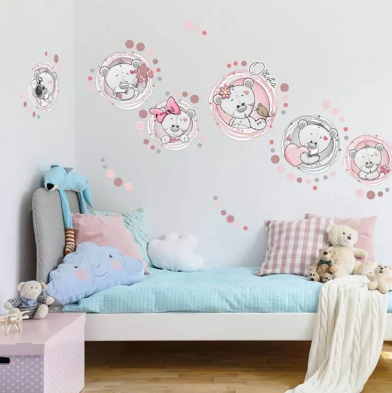 INSPIO Rózsaszín falmatrica maci névvel
