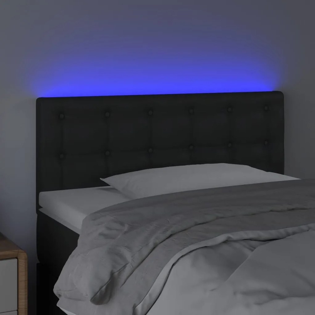 fekete műbőr LED-es fejtámla 80 x 5 x 78/88 cm
