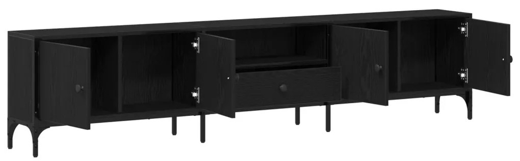 TV Szekrény Fiókkal Fekete Tölgy 200x25x44 cm Egyesített Fa