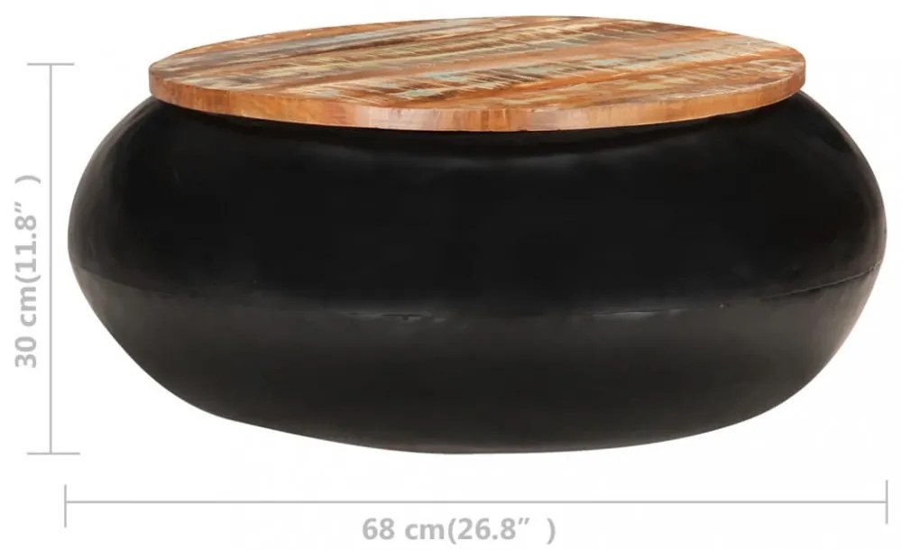 fekete tömör újrahasznosított fa dohányzóasztal 68 x 68 x 30 cm