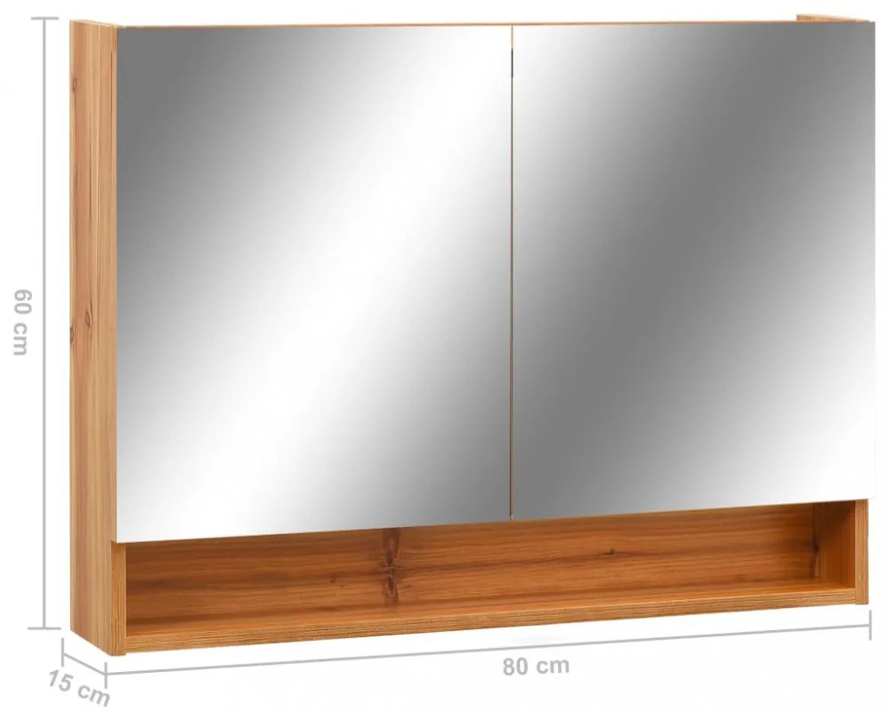 tölgyszínű MDF tükrös fürdőszobaszekrény 80 x 15 x 60 cm