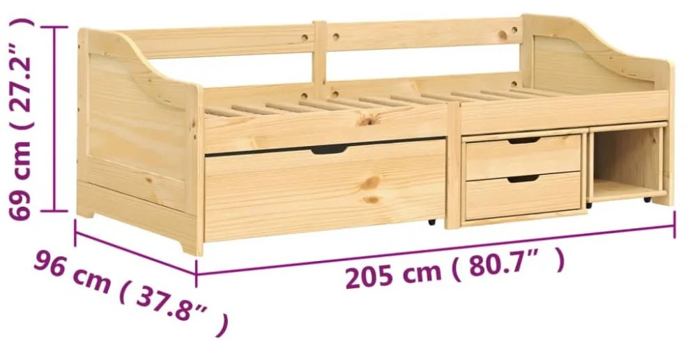 IRUN tömör fenyőfa kanapéágy 3 fiókkal 90 x 200 cm