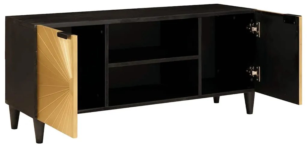 TV szekrény Fekete és Arany 105 x 33 x 46 cm tömör mangófa