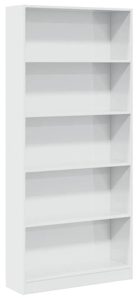 magasfényű fehér szerelt fa könyvespolc 80 x 24 x 176 cm