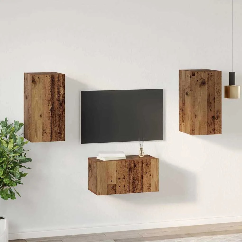 TV szekrény garnitúra 3 pcs Régi fa 60 x 30 x 30 cm Faanyag