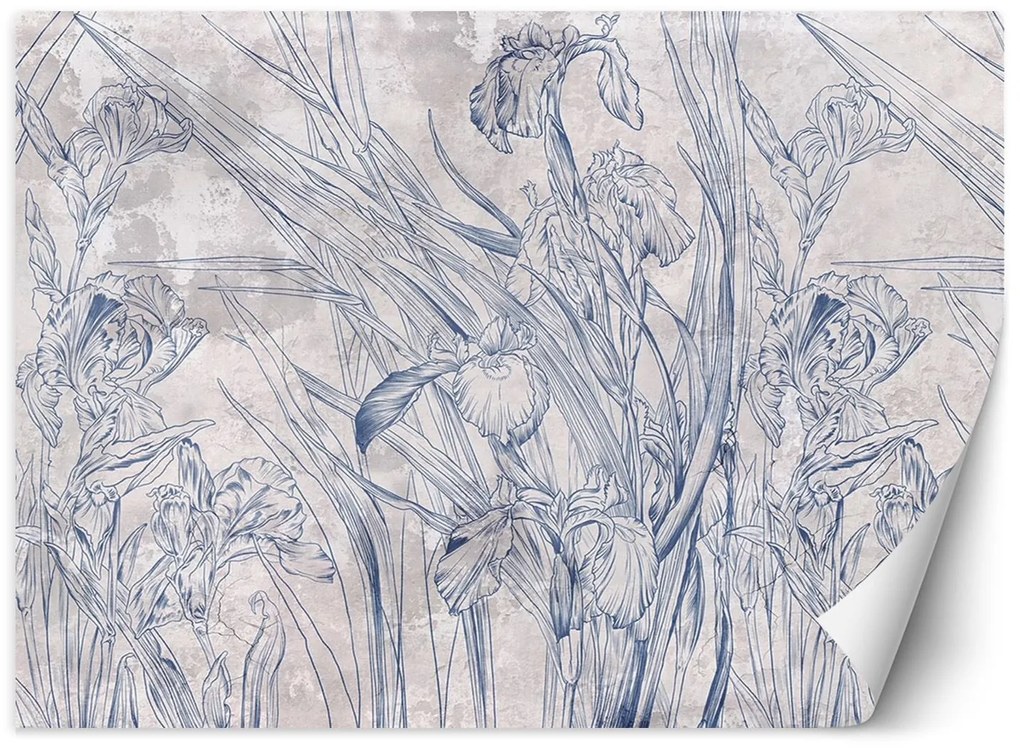 Gario Fotótapéta Kék körvonalak levelek és virágok Anyag: Vlies, Méret: 150 x 105 cm