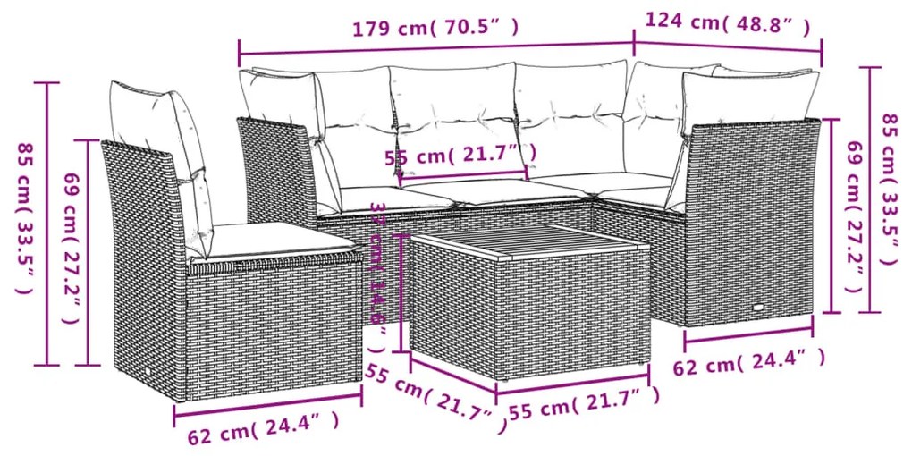 6 részes bézs polyrattan kerti ülőgarnitúra párnával