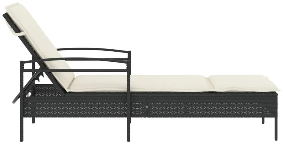 fekete polyrattan napozóágy párnával 63x200x81 cm