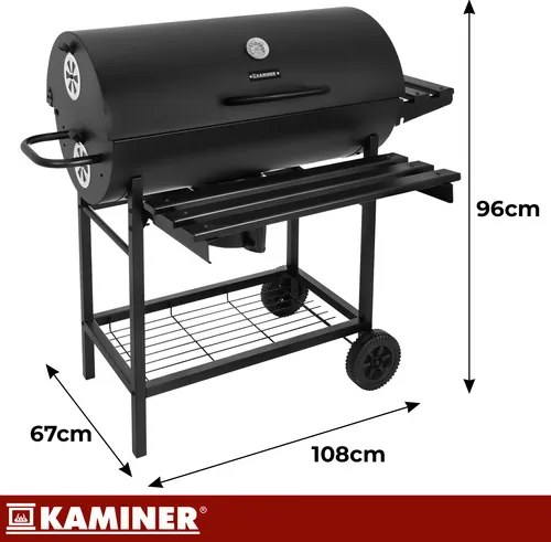 Nagyméretű kerti faszéngrill fedővel és hőmérővel