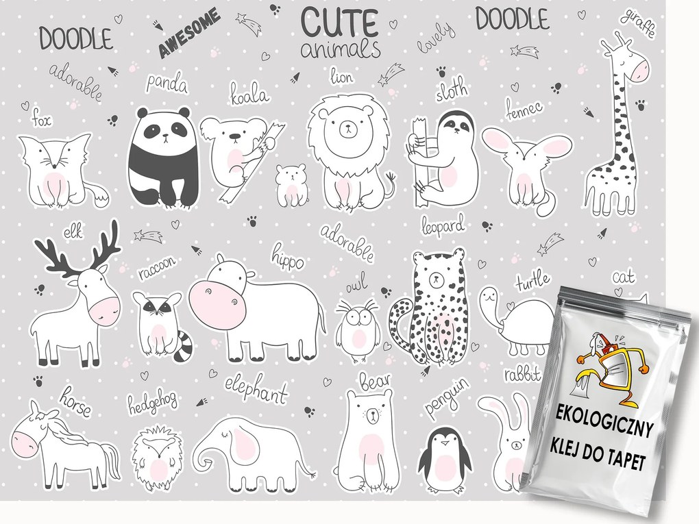 Fotótapéta Flizelina Gyerekek Doodle Játék Állatok 250x175 ragasztó