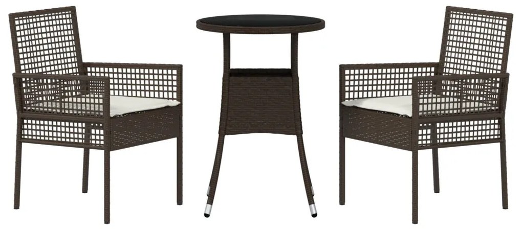 3 Részes Kert Étkező Garnitúra Barna Poli Rattan
