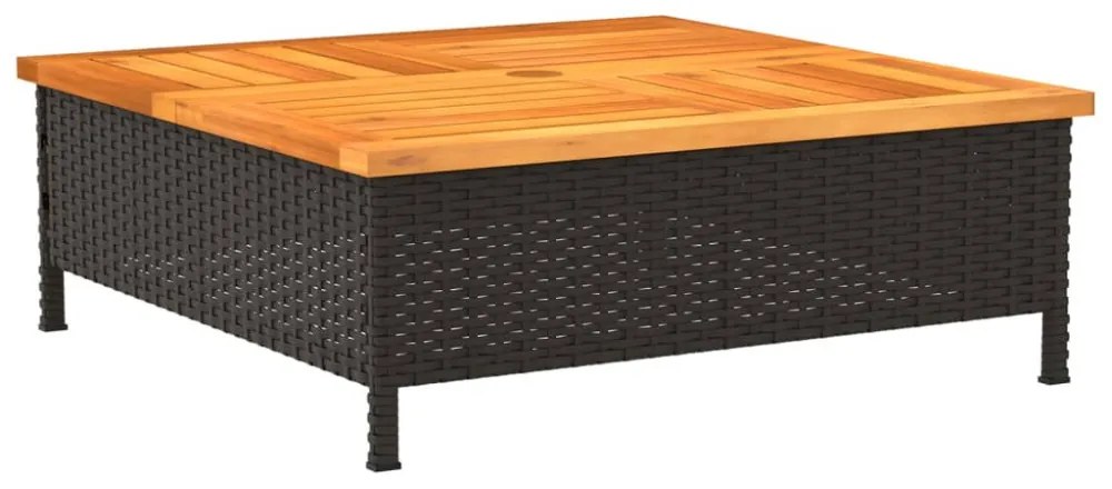 fekete polyrattan és akácfa kerti asztal 70 x 70 x 25 cm