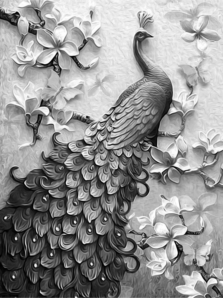 Fotótapéta Páva Magnólia Pillangók Cz-B Dombornyomás vinil szobor 184x254 +ragasztó