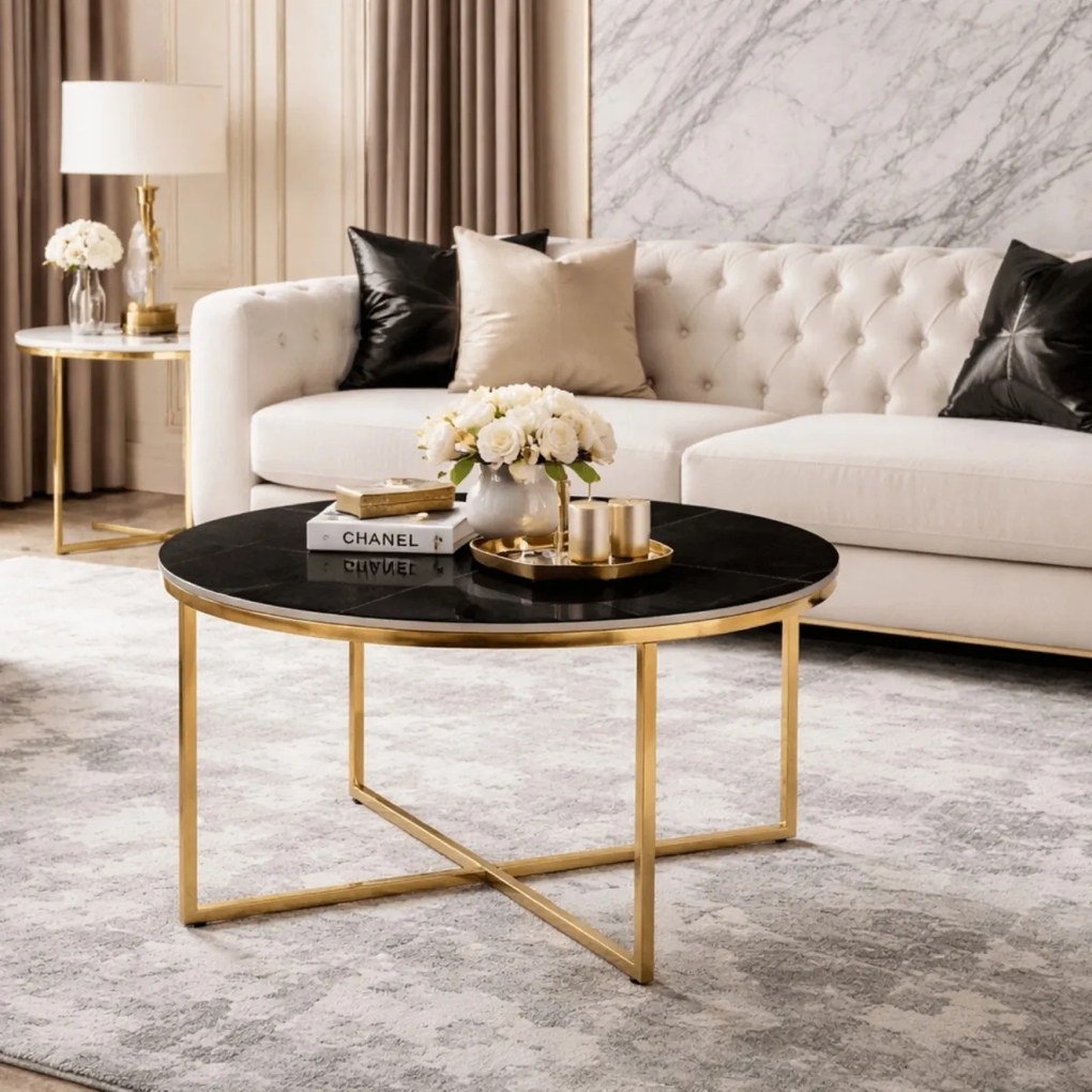 Kerámia asztal fekete márvány matt/arany színben MARINE