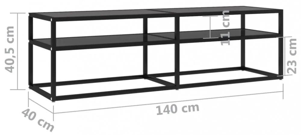 fekete edzett üveg TV-szekrény 140 x 40 x 40,5 cm