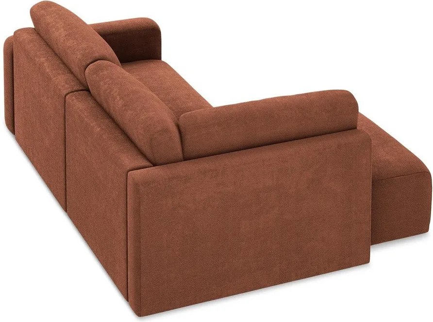 Terrakotta színű zsenília kinyitható-tárolóhelyes sarokkanapé (bal oldali-L alakú) Kona – Makamii