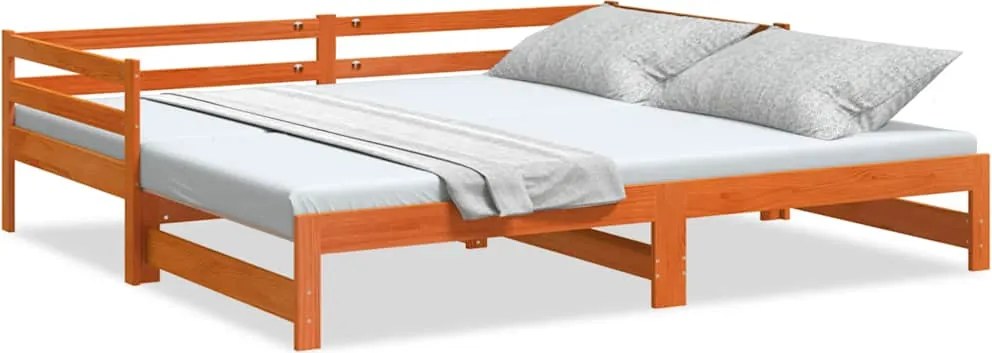 vidaXL viaszbarna tömör fenyőfa kihúzható kanapéágy 80 x 200 cm