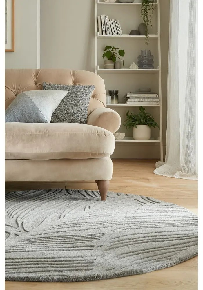 Szürke gyapjú kerek szőnyeg ø 160 cm Leaf - Flair Rugs