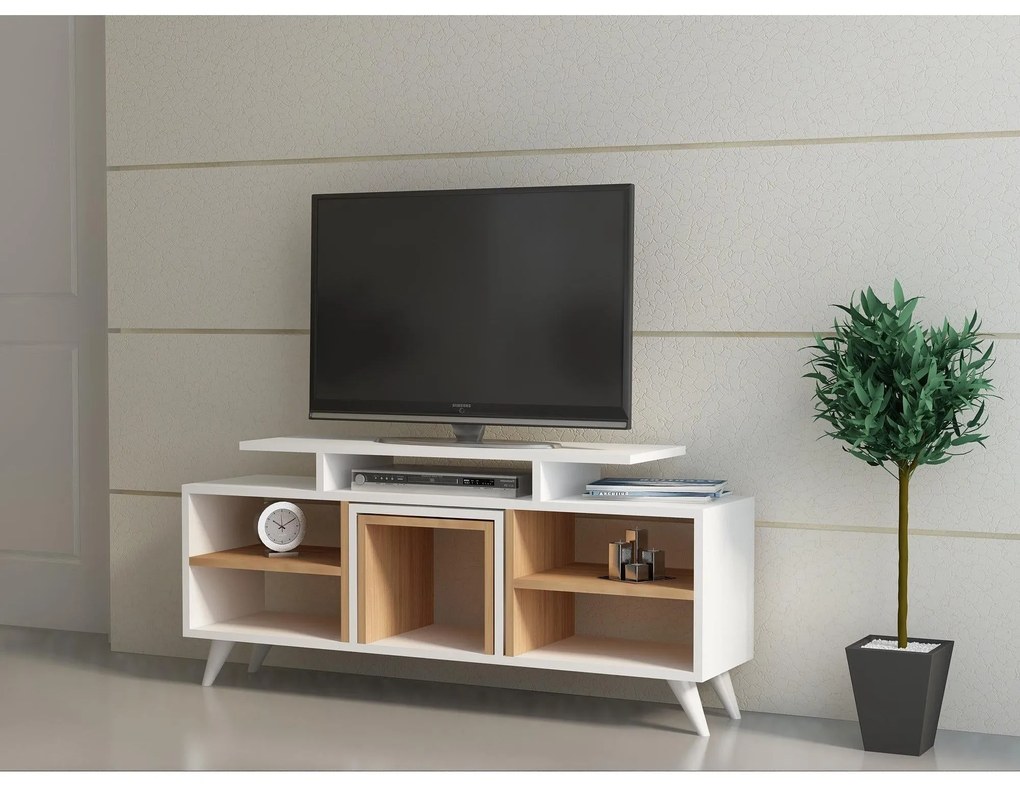 TV szekrény Kutay - White, Teak