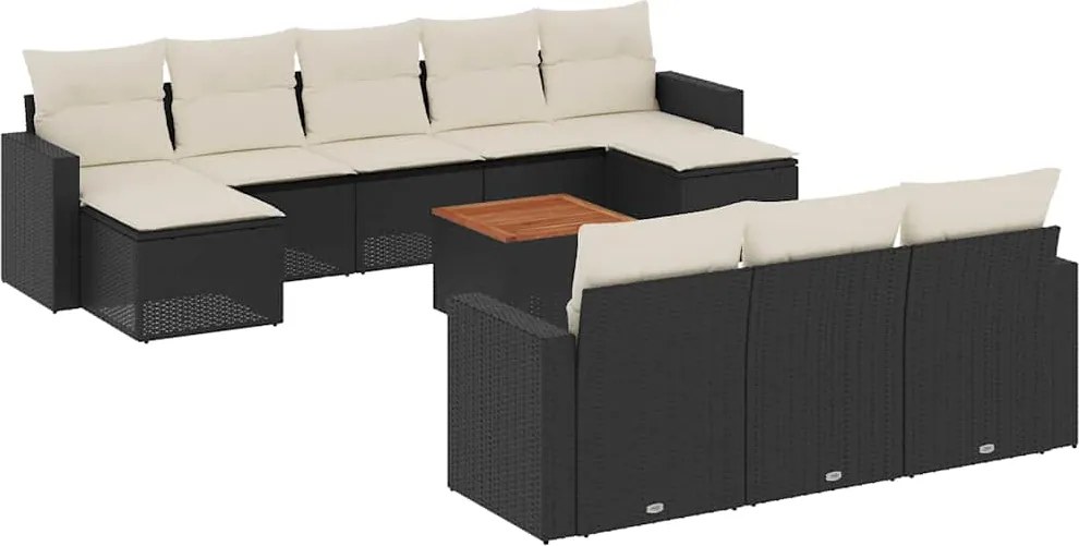 vidaXL 11 részes fekete polyrattan kerti ülőgarnitúra párnákkal
