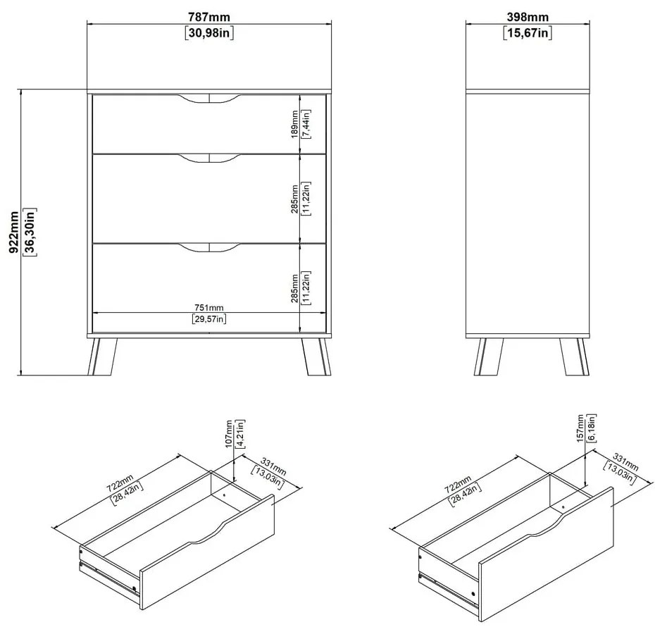 Fehér-natúr színű komód tölgyfa dekorral 79x92x40 cm Ikast – Tvilum