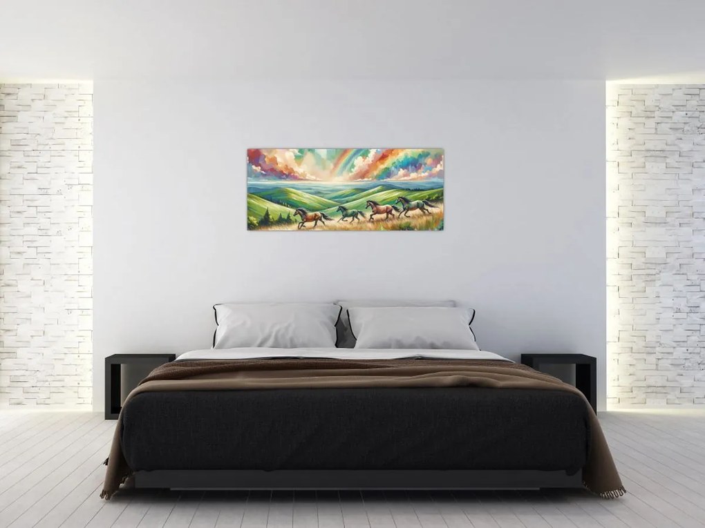 Kép – Vágtázó lovak a tájban (120x50 cm)