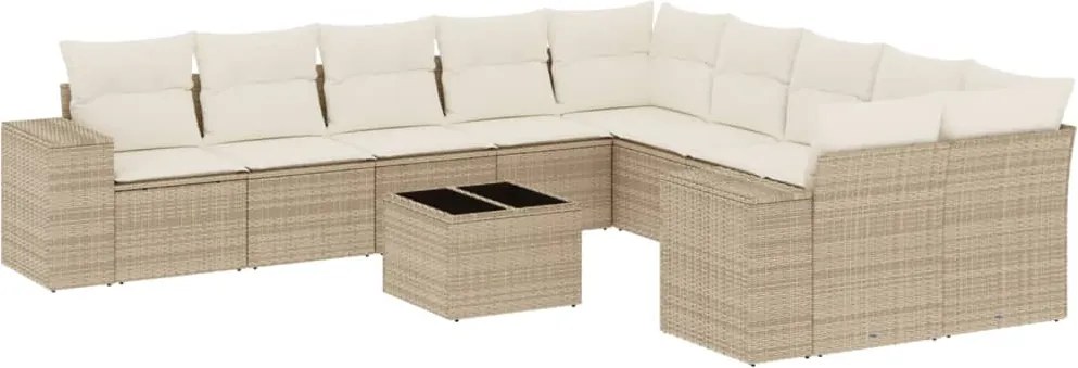 vidaXL 11 részes bézs polyrattan kerti ülőgarnitúra párnákkal