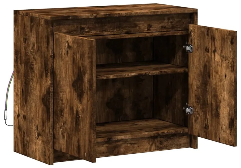 füstös tölgy szerelt fa tálalószekrény LED-del 72 x 34 x 61 cm