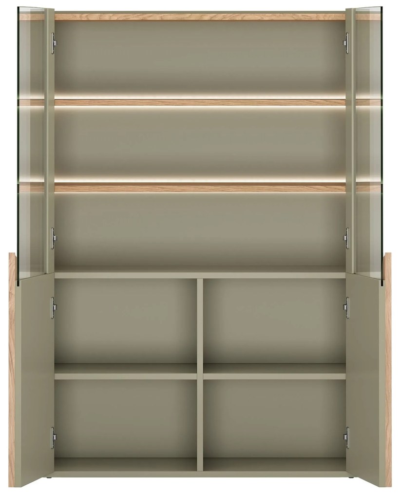 Amilio kétajtós vitrin 100 cm - eukaliptusz / baltic dune tölgy / natúr tölgy fogantyúk