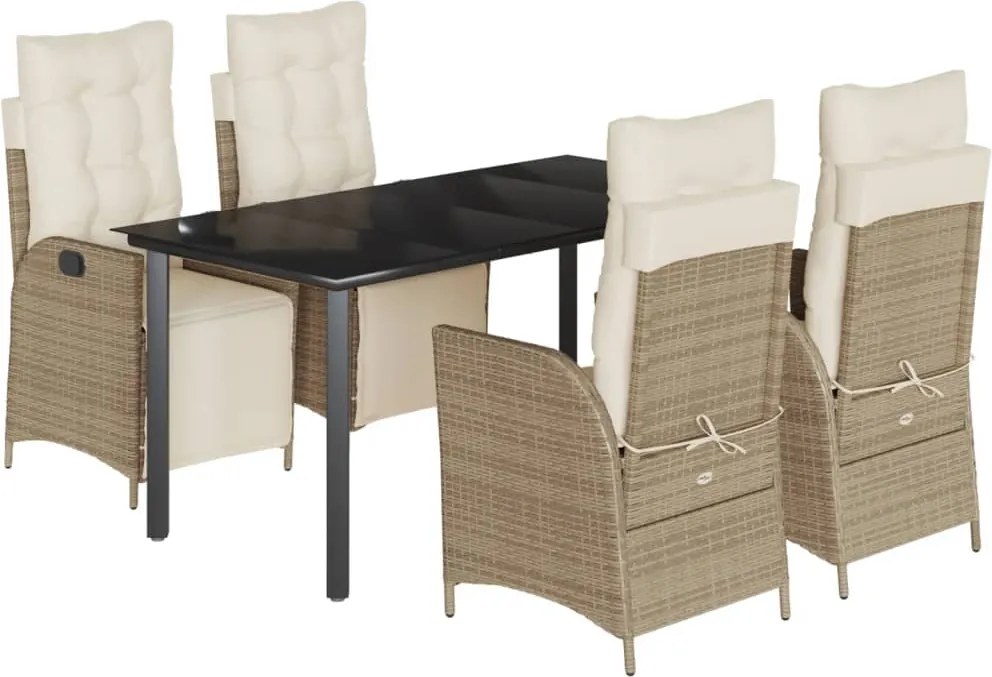 vidaXL 5 részes bézs polyrattan kerti étkezőgarnitúra párnákkal