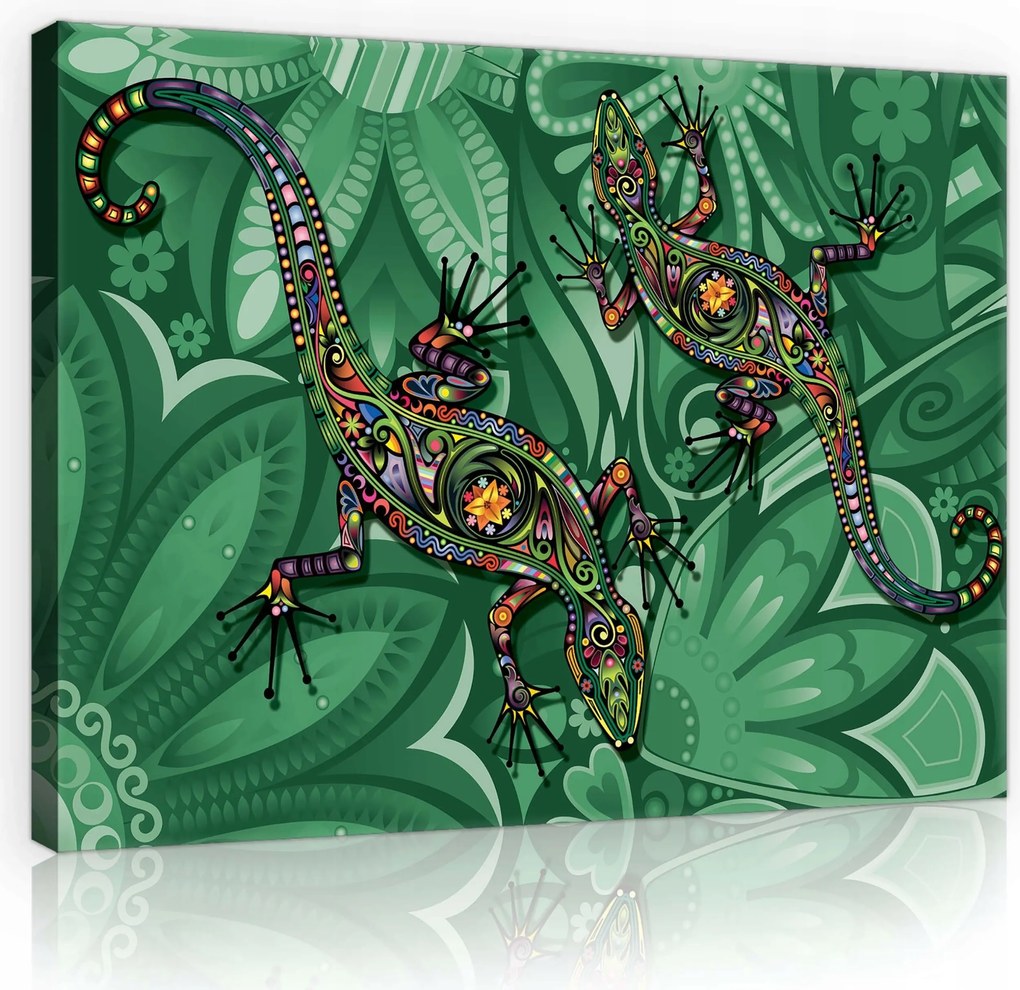 Vászonkép 70x50 Színes Gyíkok Stílus és Dekoráció az élettel teli nappaliba