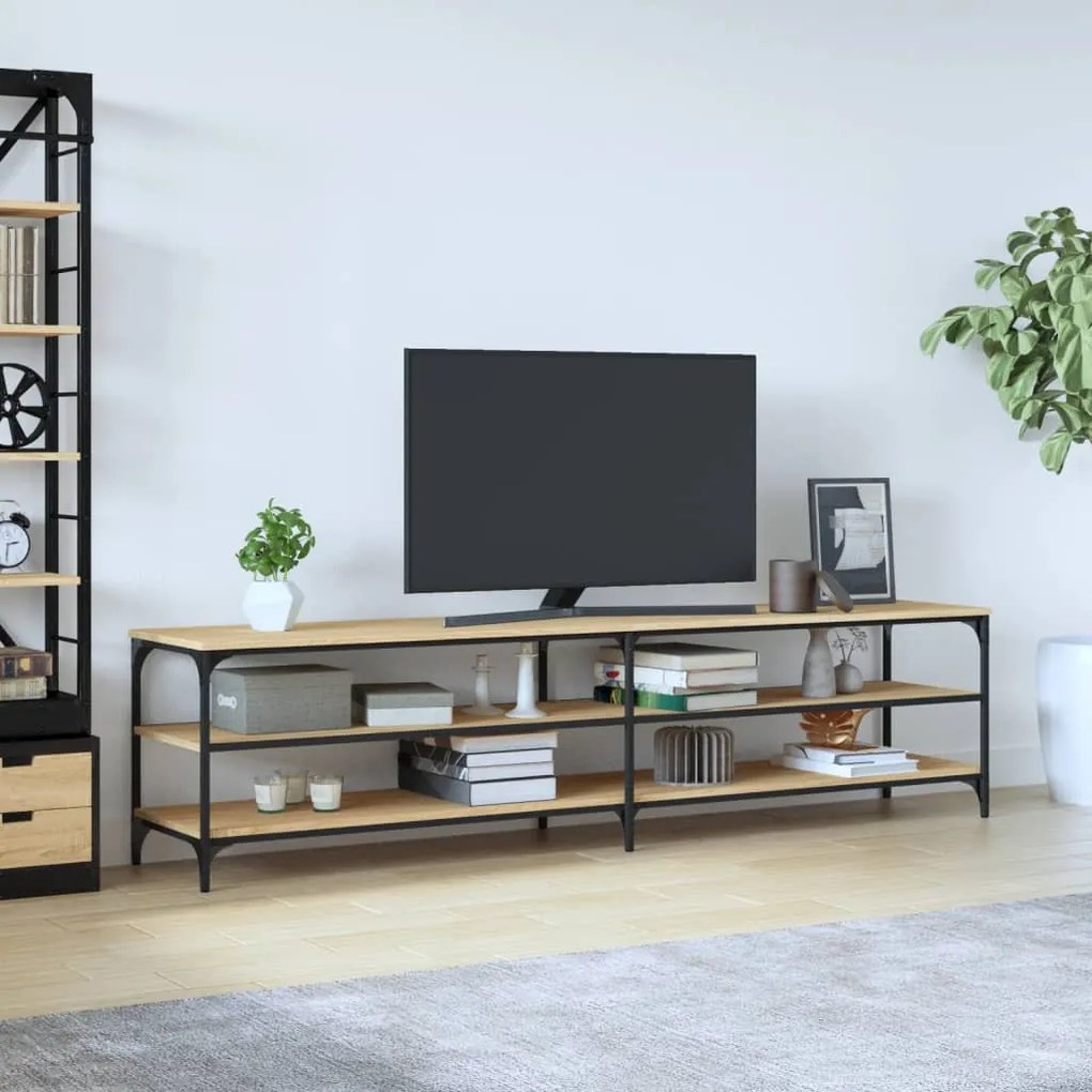 sonoma tölgyszínű szerelt fa és fém TV-szekrény 200x30x50 cm