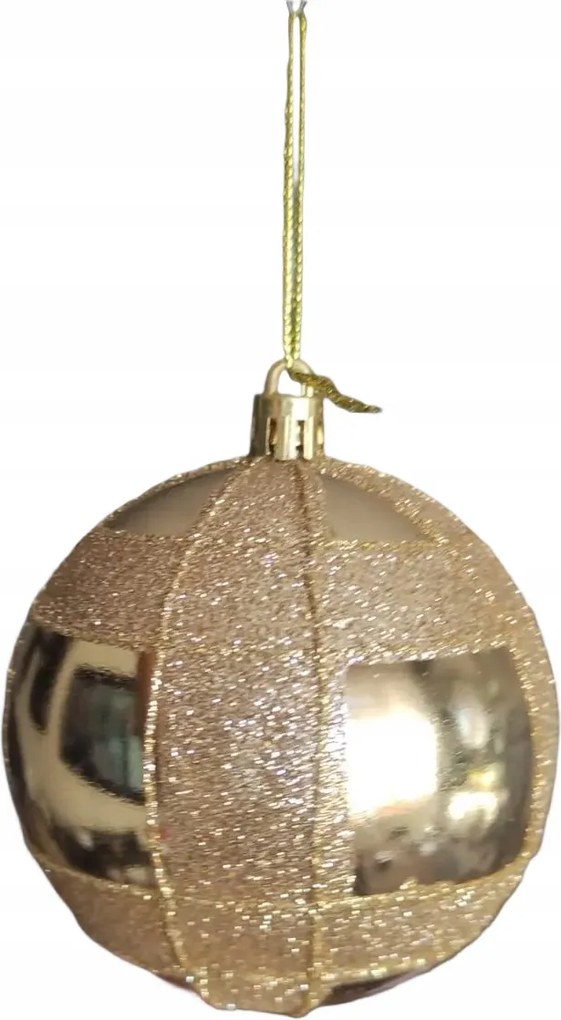 Arany karácsonyfadísz csillámos műanyag díszítéssel 6 db