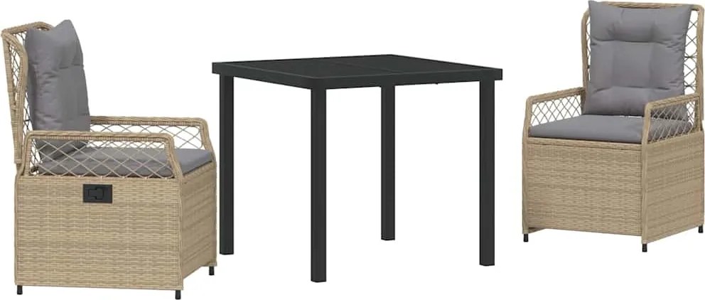 vidaXL Kert étkező szett 3 pcs Beige és Világosszürke polirattan