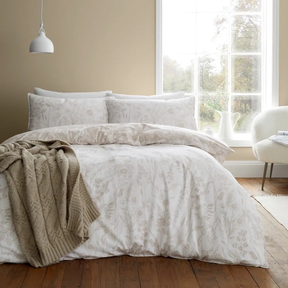 Bézs kétszemélyes flanel ágyneműhuzat 200x200 cm Floral Toile – Bianca