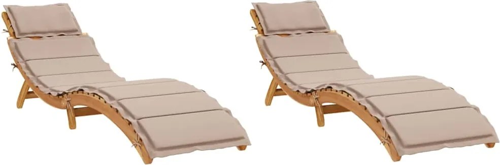 vidaXL 2 db tópszínű tömör akácfa napozóágy párnákkal